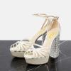 imageFSJ Women Strappy Platform Chunky High Heel Sandals Peep toe Special Rhinestone Heel Ankle Strap Buckle Pumps Shoes Size 415 USWhite