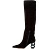 imageFSJ Women Trendy Pointed Toe Medium Chain Heel Knee High Boots Stretch Faux Suede Side Zipper Evening Work Stylish Outfit Shoes Size 416 USBlack