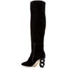 imageFSJ Women Trendy Pointed Toe Medium Chain Heel Knee High Boots Stretch Faux Suede Side Zipper Evening Work Stylish Outfit Shoes Size 416 USBlack