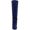 imageFSJ Women Trendy Pointed Toe Medium Chain Heel Knee High Boots Stretch Faux Suede Side Zipper Evening Work Stylish Outfit Shoes Size 416 USBlue