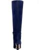 imageFSJ Women Trendy Pointed Toe Medium Chain Heel Knee High Boots Stretch Faux Suede Side Zipper Evening Work Stylish Outfit Shoes Size 416 USBlue