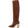 imageFSJ Women Trendy Pointed Toe Medium Chain Heel Knee High Boots Stretch Faux Suede Side Zipper Evening Work Stylish Outfit Shoes Size 416 USBrown