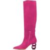 imageFSJ Women Trendy Pointed Toe Medium Chain Heel Knee High Boots Stretch Faux Suede Side Zipper Evening Work Stylish Outfit Shoes Size 416 USDeep Pink