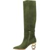 imageFSJ Women Trendy Pointed Toe Medium Chain Heel Knee High Boots Stretch Faux Suede Side Zipper Evening Work Stylish Outfit Shoes Size 416 USOlive Green