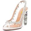 imageFSJ Women Clear Rhinestone Peep Toe Slingback Pumps Chunky Block High Heel Sparkling Crystal Slip On Party Dance Sexy Dress Shoes Size 416 USWhite