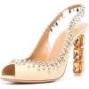 imageFSJ Women Clear Rhinestone Peep Toe Slingback Pumps Chunky Block High Heel Sparkling Crystal Slip On Party Dance Sexy Dress Shoes Size 416 USYellow