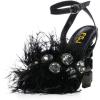 imageFSJ Women Crystal Chunky High Heel Sandals Open Square Toe Ankle Strap Buckle Clear Block Heel Fur Feather Cute Sparkly Dance Shoes Size 416 USBlack