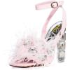 imageFSJ Women Crystal Chunky High Heel Sandals Open Square Toe Ankle Strap Buckle Clear Block Heel Fur Feather Cute Sparkly Dance Shoes Size 416 USPink
