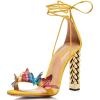 imageFSJ Women Gold Metal Chain Chunky High Heel Sexy Open Toe Butterfly One Strap Lace Up Sandals Party Prom Dressy Shoes Size 415 USYellow