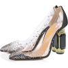 imageFSJ Women High Crystal Chunky Heel Transparent PVC Pumps Rhinestones 105mm Clear Heels Pointed Closed Toe Slip On Pump Bridal Wedding Party Dress Shoes Size 416 USBlack