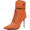 imageFSJ Women Sexy Pointed Toe Stiletto High Heel Ankle Boots Lace Up Back Zipper Comfortable Casual Mid Calf Boots Size 415 USOrange