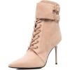 imageFSJ Women Sexy Pointed Toe Stiletto High Heel Ankle Boots Lace Up Back Zipper Comfortable Casual Mid Calf Boots Size 415 USPink