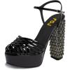 imageFSJ Women Strappy Platform Chunky High Heel Sandals Peep toe Special Rhinestone Heel Ankle Strap Buckle Pumps Shoes Size 415 USBlack