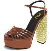 imageFSJ Women Strappy Platform Chunky High Heel Sandals Peep toe Special Rhinestone Heel Ankle Strap Buckle Pumps Shoes Size 415 USBrown