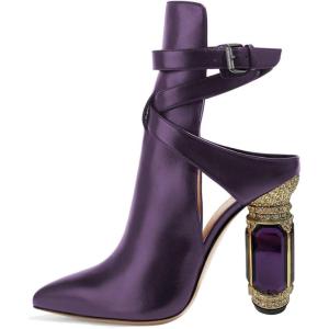 imageFSJ Women Classic Pointed Toe Crystal Block Chunky High Heels Bootie Elastic Ankle Wrap Slingback Party Shoes Size 415 M USPurple Crystal