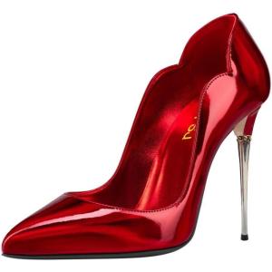 imageFSJ Women High Heels Closed Pointed Toe Pumps Sexy Slip On Metal Stilettos Party Wedding Daily Wear Basic Fashion Dressy Shoes Size 416 USRed