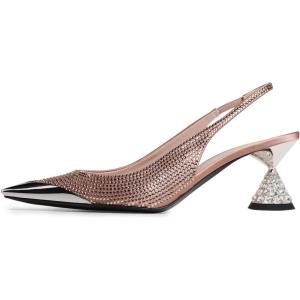 imageFSJ Women Pointed Toe Rhinestone Cone Low Heel Slingback Pumps Slip On Comfortable Ladies Satin Dancing Shoes Size 415 USRose Gold