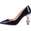 imageFSJ Women Classic Pearls Heel Pumps Pointed Toe Slip On High Heel 9cm Glossy Leather Ladies Office Party Dress Pump Shoes Size 416 USBlue