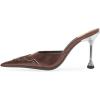 imageFSJ Women Gorgeous Studded Pointed Toe Mules Stiletto High Heel Slip On Ladies Casual Dress Slipper Shoes Size 415 USSaddle Brown