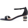 imageFSJ Women Rhinestone Block Low Heel Sandals Square Open Toe Ankle Strap Chunky Heeled Sandals Wedding Dress Sparkly Bridal Prom Shoes Size 416 USBlack