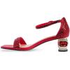 imageFSJ Women Rhinestone Block Low Heel Sandals Square Open Toe Ankle Strap Chunky Heeled Sandals Wedding Dress Sparkly Bridal Prom Shoes Size 416 USRed