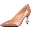 imageFSJ Women Classic Pearls Heel Pumps Pointed Toe Slip On High Heel 9cm Glossy Leather Ladies Office Party Dress Pump Shoes Size 416 USNude