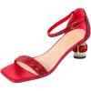imageFSJ Women Rhinestone Block Low Heel Sandals Square Open Toe Ankle Strap Chunky Heeled Sandals Wedding Dress Sparkly Bridal Prom Shoes Size 416 USRed