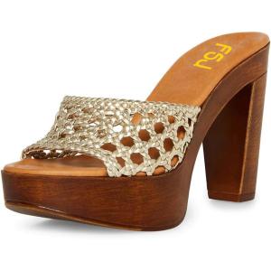 imageFSJ Women Braided Open Toe Sandal Platform Chunky High Heel Mule Woven Slip On Comfortable Fashion Summer Slippers Slide Shoes Size 416 USGold
