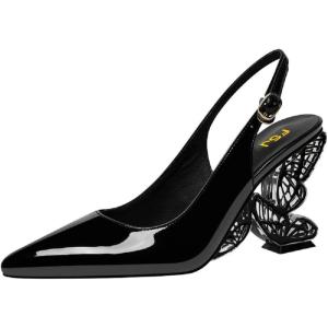 imageFSJ Women Chic Pointed Toe Butterfly High Heel Slingback Pumps Special Slip On Ankle Strap Ladies Party Wedding Dress Shoes Size 416 USBlack