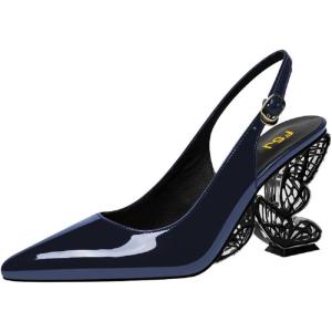 imageFSJ Women Chic Pointed Toe Butterfly High Heel Slingback Pumps Special Slip On Ankle Strap Ladies Party Wedding Dress Shoes Size 416 USBlue