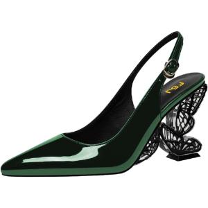 imageFSJ Women Chic Pointed Toe Butterfly High Heel Slingback Pumps Special Slip On Ankle Strap Ladies Party Wedding Dress Shoes Size 416 USGreen