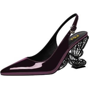 imageFSJ Women Chic Pointed Toe Butterfly High Heel Slingback Pumps Special Slip On Ankle Strap Ladies Party Wedding Dress Shoes Size 416 USPlum