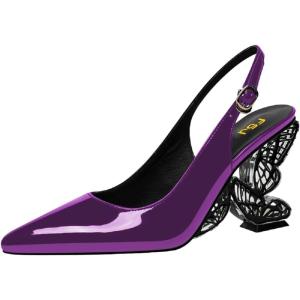 imageFSJ Women Chic Pointed Toe Butterfly High Heel Slingback Pumps Special Slip On Ankle Strap Ladies Party Wedding Dress Shoes Size 416 USPurple