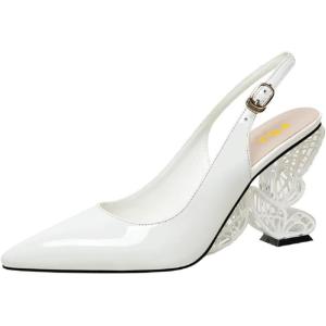 imageFSJ Women Chic Pointed Toe Butterfly High Heel Slingback Pumps Special Slip On Ankle Strap Ladies Party Wedding Dress Shoes Size 416 USWhite