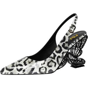 imageFSJ Women Chic Pointed Toe Butterfly High Heel Slingback Pumps Special Slip On Ankle Strap Ladies Party Wedding Dress Shoes Size 416 USWhite Leopard Print