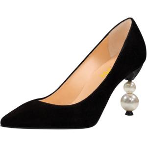 imageFSJ Women Classic Pearls Heel Pumps Pointed Toe Slip On High Heel 9cm Glossy Leather Ladies Office Party Dress Pump Shoes Size 416 USBlack Suede