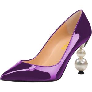 imageFSJ Women Classic Pearls Heel Pumps Pointed Toe Slip On High Heel 9cm Glossy Leather Ladies Office Party Dress Pump Shoes Size 416 USPurple