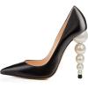 imageFSJ Slip On Pearl Beaded High Heel Slip On Pump Pointed Toe Mirror Effect Classic Party Club Shoe for Women 415 USBlackoil Leather