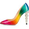 imageFSJ Slip On Pearl Beaded High Heel Slip On Pump Pointed Toe Mirror Effect Classic Party Club Shoe for Women 415 USColorful