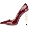 imageFSJ Slip On Pearl Beaded High Heel Slip On Pump Pointed Toe Mirror Effect Classic Party Club Shoe for Women 415 USDark Red