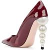imageFSJ Slip On Pearl Beaded High Heel Slip On Pump Pointed Toe Mirror Effect Classic Party Club Shoe for Women 415 USDark Red