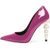 imageFSJ Slip On Pearl Beaded High Heel Slip On Pump Pointed Toe Mirror Effect Classic Party Club Shoe for Women 415 USFuchsia