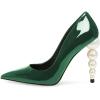 imageFSJ Slip On Pearl Beaded High Heel Slip On Pump Pointed Toe Mirror Effect Classic Party Club Shoe for Women 415 USGreen