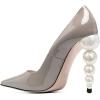 imageFSJ Slip On Pearl Beaded High Heel Slip On Pump Pointed Toe Mirror Effect Classic Party Club Shoe for Women 415 USGrey