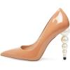 imageFSJ Slip On Pearl Beaded High Heel Slip On Pump Pointed Toe Mirror Effect Classic Party Club Shoe for Women 415 USNude
