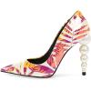 imageFSJ Slip On Pearl Beaded High Heel Slip On Pump Pointed Toe Mirror Effect Classic Party Club Shoe for Women 415 USPink Leaves