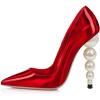 imageFSJ Slip On Pearl Beaded High Heel Slip On Pump Pointed Toe Mirror Effect Classic Party Club Shoe for Women 415 USRed Mirror