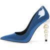 imageFSJ Slip On Pearl Beaded High Heel Slip On Pump Pointed Toe Mirror Effect Classic Party Club Shoe for Women 415 USSteelblue