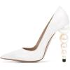 imageFSJ Slip On Pearl Beaded High Heel Slip On Pump Pointed Toe Mirror Effect Classic Party Club Shoe for Women 415 USWhite