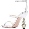 imageFSJ Women Elegant Open Toe Heeled Sandals Pearls Beaded High Heels Sexy Strappy Gladiator Shiny Rhinestone Ankle Strap Wedding Evening Party Dress Shoes Size 415 USSilver